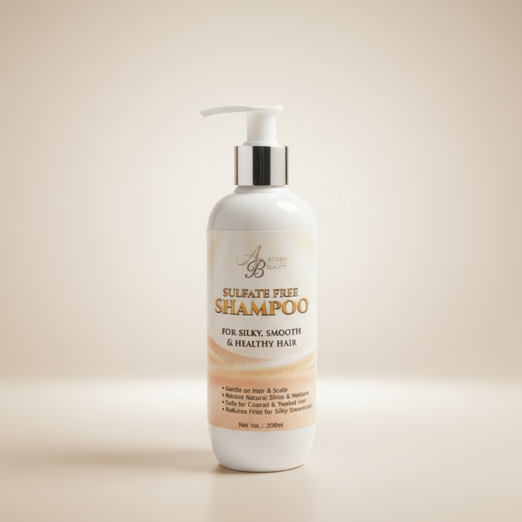 Bottle of sulfate-free shampoo on a white background